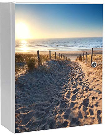 banjado Medizinschrank abschliessbar mit Motiv Nordseestrand 35x46x15cm - großer Arzneischrank für die Hausapotheke - Medikamentenschrank aus Metall zur Medikamenten Aufbewahrung