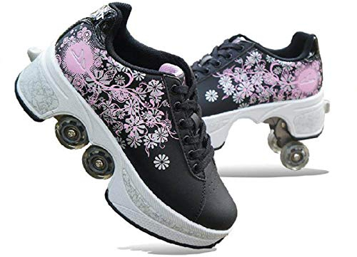NOLLY Rollschuh Sneakers,2-in-1-Mehrzweckschuhe, Verstellbare Quad-Rollschuh-Stiefel Für Skaten,Laufen,38