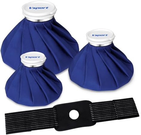 Vsport Eisbeutel für Verletzungen, Kühlbeutel Set wiederverwendbar, warmflasche, Warmwasserbeutel, Wärme- und Kältetherapie und Schmerzlinderung mit elastischer, 4er-Pack 3 Größen (6/9/11)