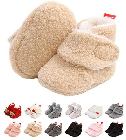 EDOTON Bottines Bébé Garçon Fille, Hiver Chaud 0-18 Mois Chaussure Naissance Premier Pas Bottine Souple Bottes de Neige Bottillons Bébé Fille Baptême Chaussons,0-6 mois,B Kaki