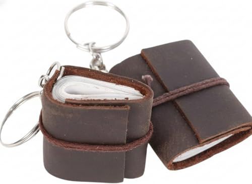 TUZECH Handgjord läder mini nyckelkedja dagbok anteckningsbok tom ofodrad dagbok för kontor||Konstnär|| Arkitekt||Restauranger vintage dagbok för män och kvinnor - 5 cm (mörkbrun) (set med 2)
