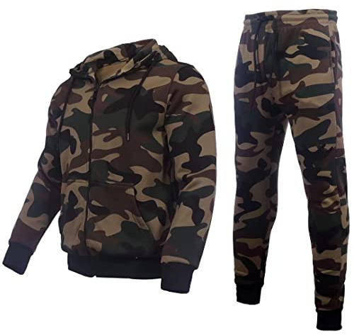 Megub Camo tracksuits 2 pieces for big tall men thick fleece hoodie sweat suit Casual Running Outfit full-zip jogger set winter warm Activewear(camo green,3XL)