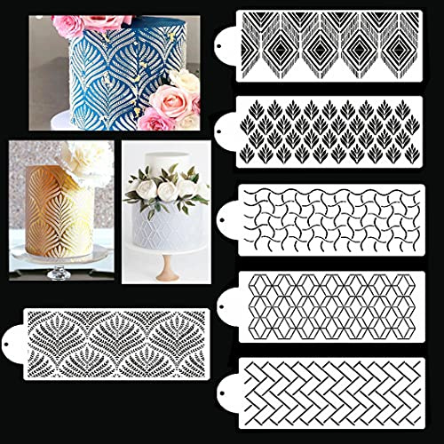 Rolin Roliy 6Pcs Kuchen Dekorations Schablonen Torte Lace Schablone Spray Blumen Backen Formen Hochzeitstorten Border Mould Wheat Spike Cake Stencils
