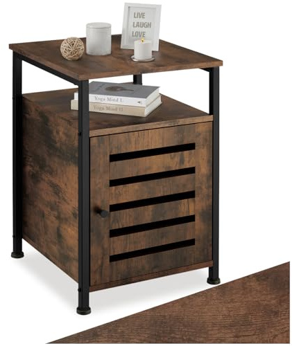 tectake® Beistellschrank, Nachttisch mit Ablage, Nachtschrank aus Holz und Metall, 40,5 x 60,5 cm, Deko Schlafzimmer, Wohnzimmer, Zimmer Deko, Blumenständer - Industrial Holz dunkel, rustikal