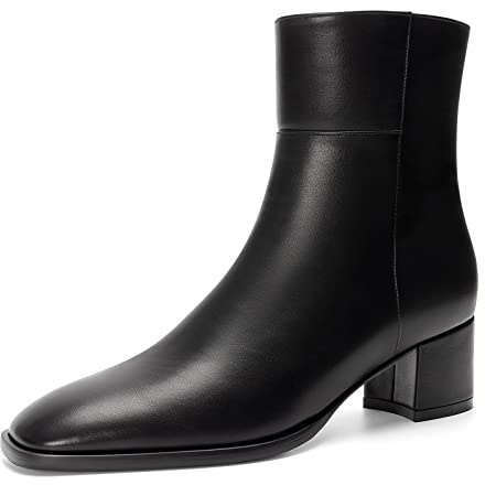 Saekcted Botines cálidos para mujer con tacón bajo y cremallera con puntera cuadrada Chelsea Bootie, Negro, 43 EU