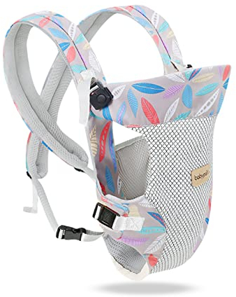 SONARIN Leichte Atmungsaktive Babytrage,4-in-1 3D Air Mesh Ergonomisch Babytragetasche Kindertrage Baby Tragesystem für Neugeborene ab Geburt 0-36 Monate,Bauchtrage Rückentrage(Blätter)