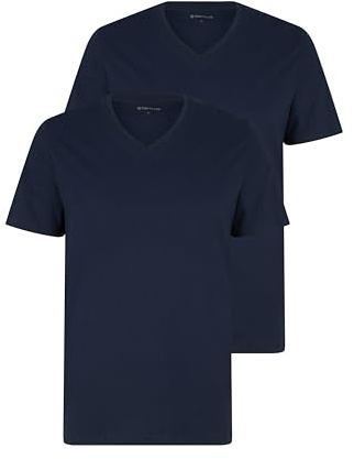 TOM TAILOR Herren T-Shirt mit V-Ausschnitt im Doppelpack, 10302 - Dark Blue, XL