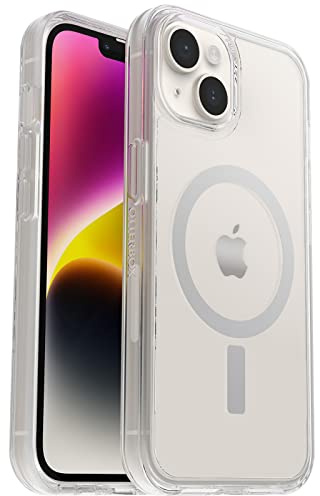 OtterBox iPhone 14 & iPhone 13 Symmetry Series+ Case - CLEAR , ultra-sleek, snaps to MagSafe, raised edges protect camera & screen