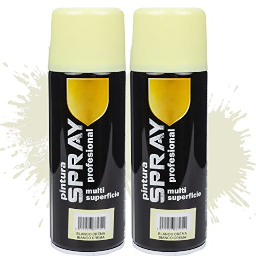 Etrexonline Pintura Spray Multicolor Profesional 400ml Adecuado Metal Madera y Plástico - Color Blanco Crema (Paquete de 2)