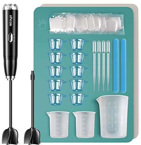 ISTOYO Epoxidharz Mixer Kit, Handheld Batterie Epoxidharzrührer zur Minimierung von Blasen für Harz, Mixer Epoxidharz mit Messbechern Set, Harzzubehör, Harzformen