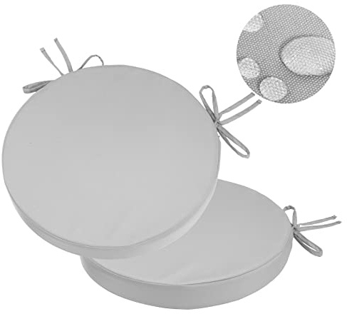 GUEGLSA Indoor Outdoor Round Chair Cushions 15 inch, Waterproof Bistro Seat Cushion with Ties ，Non Slip Circle Stool Chair Pads Set of 2, Grey