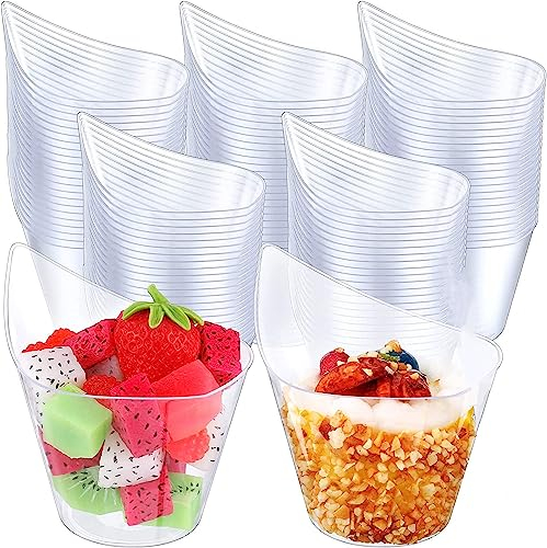 LATERN 50 Piezas Tazas de Postre de Plástico, 200ml Vasos de Postre Curva Redonda Copa de Aperitivo de Parfait Transparente Tazón para Servir Reutilizable para Fiesta de Mousse Pudín (11,4 x 6,3cm)