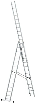 DRABEST Leiter PRO Serie Aluleiter 3-teilig Mehrzweckleiter 3x15 Stufen Leiter Multifunktionsleiter Kombileiter bis 150 kg Beslastbar - Arbeitshöhe 10,39 m - inkl. Eimerhaken