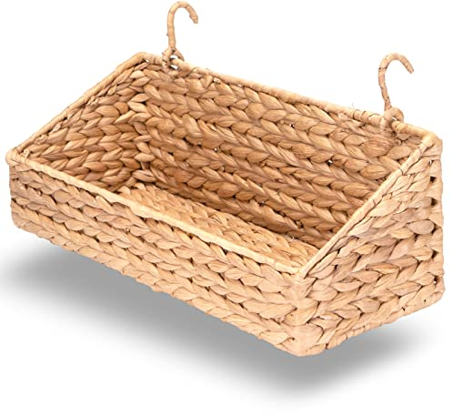 Decorasian Wandkorb zur Aufbewahrung und Organisation, geflochten aus Wasserhyazinthe – Organizer Einhängekorb für Gitterwand oder Stangen und Leitern – Hängekorb mit Haken