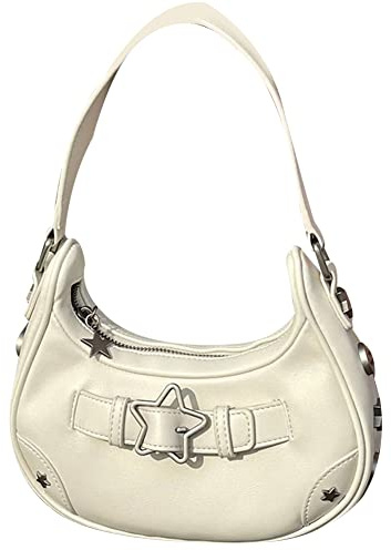 ARVALOLET Schultertasche for Damen, Vintage-Mini-Handtaschen, Y2K, Denim-Stern, Clutch, kleine Handtasche, kleine Schultertasche mit Reißverschluss for Frauen, weiß, 300 * 170 * 100mm