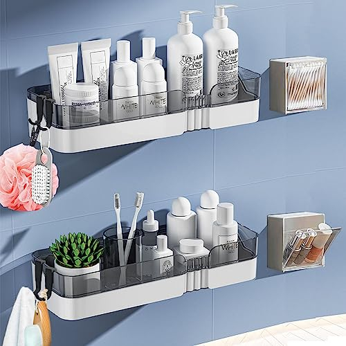 DEPAOTLUX Lot de 2 Etagère Douche,Support de Douche Adhésif,Serviteur de Douche Sans Perçage, Paniers Rangement D'organisateur de Douche Mural pour Salle de Bain/Cuisine (Gris)