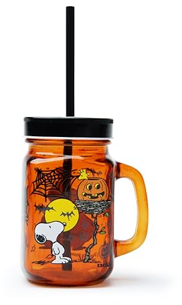 Excelsa Peanuts Halloween Mug con Cannuccia, Vetro, Capacità 500 Ml.