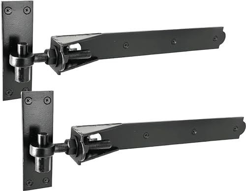 IRONTITE Verstellbare robuste Torscharniere – 450 mm, Haken und Band, schwarze Oberfläche mit Befestigungen