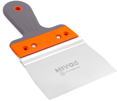 Mivos Spatola professionale in acciaio inox 150 x 90 mm – Spatola per fughe antiruggine con supporto in alluminio – Spatola lisciante con lama da 150 mm – Spatola per intonaco con impugnatura morbida