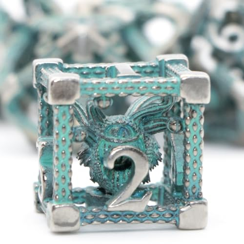 DND Würfel, Dungeons and Dragons Würfelset HNCCESG Metall Spielwürfel Hohle 3D Beholder D&D Würfel Polyedrische Würfelset für Pathfinder MTG RPG DND Dice Set (Eye-Blau)