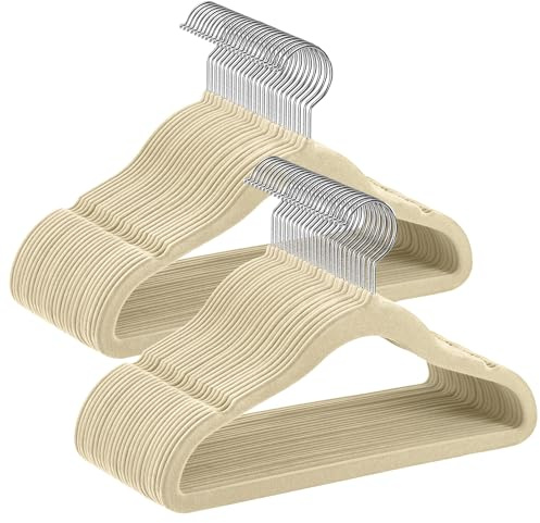 SONGMICS Baby Velvet Hangers, 50 Pack Kid's Coat With 360° Swivel Silver Hooks, Non-Slip Children's Clothes Organizer for Wardrobe, Summer Sand CRF027K05