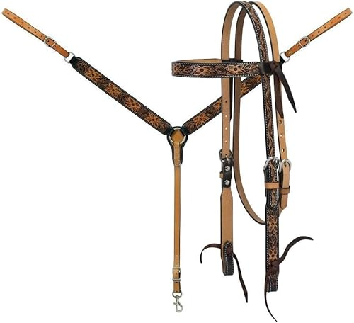 EQUIGEAR Western-Leder-Set mit handgefertigtem Kopfstück und Vorderzeug mit Zügeln. /Size-Full,Cob,Pony AO-0090 (Pony)