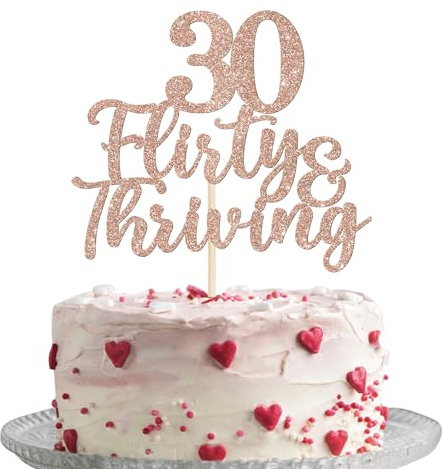 SYKYCTCY 1 Pack 30th Birthday Cake Topper Glitter 30 Flirty & Thriving Cake Pick Cheers to 30 Years Old Cupcake Decorations for happy 30th Birthday Anniversary Party Cake Decoration Rosegold