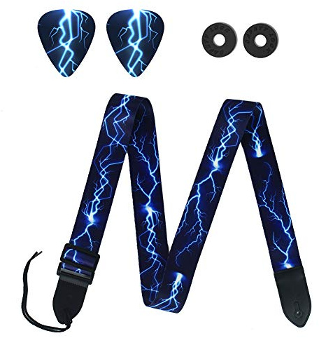 Czzmy Adjustable Guitar Strap Includes 2 Strap Locks & 2 Matching Picks.Leather ends Guitar Shoulder Strap Suitable for Acoustic Guitar,Electric Guitar,Gift for Guitarist