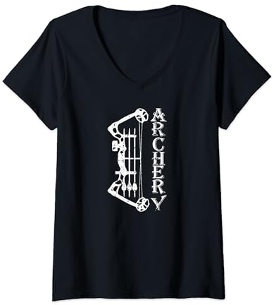 Damen Compoundbogen Archery, Kleidung für Bogenschütze, Bogensport T-Shirt mit V-Ausschnitt
