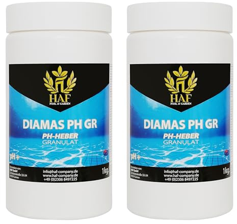 HAF® pH Heber/pH+ / pH Plus Granulat 2 kg - Für eine schnelle & zuverlässige Anhebung und Regulierung des pH-Werts in Pool, Schwimmbad & Whirlpool - Qualität: Made in Europe - Menge: 2 x 1 kg