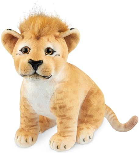 BRUBAKER Löwe Kuscheltier - 30 cm Stofftier - Baby Plüschtier Raubkatze Sitzend - Kinder Plüsch Spielzeug - Braun