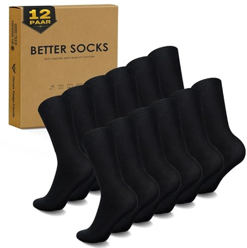 EKSHER Chaussette Femme 35-38 Chaussettes Noires Classiques Homme Coton Chaussettes et Articles de Bonneterie pour Hommes Chaussettes de sport Homme Chaussettes Hautes Homme de Travail (lot de 12)