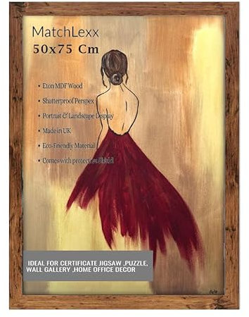 MatchLexx® Flat Profile Rustic Hand crafted | Large Poster Picture Frame 50x75 cm picture Frame | MDF Wooden Frames Jigsaw Puzzle Frames For Home Livingroom & Office
