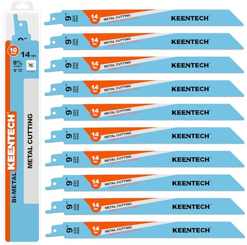 KEENTECH 225mm Bi-Metal Reciprocating Saw Blade, 14 TPI, for Cutting Sheet Metal, Profiles or Piping, Compatible with Milwaukee Sawzall and Other Reciprocating Saws (10-Pack)