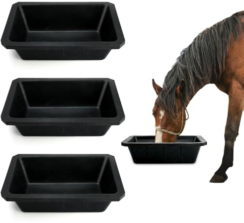 GINDOOR 3Pcs Large Rubber Feeder Pan, 10 Quart/2.5 Gallon Horse Feed Bucket Water Bowl, Heavy Duty Water Troughs for Livestock Chicken Dust Bath Tub for Pig Goats Horses Farm Animal Feeding