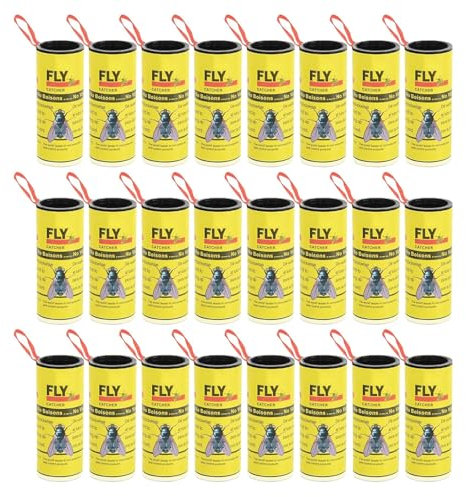 AuPower Fliegenfänger Rollen 24 Stück, Fliegenfänger-Rollen Für Drinnen und Draußen, Ungiftiger Fliegenvernichter Gegen Fruchtfliegen Fliegen Mücken und Motten, Fliegenfänger Leimrollen