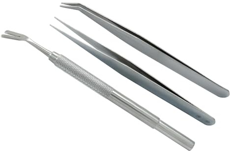 Unlorspy Tick Remover Tool Set for Pets Dogs and Cats- Includes 1Pcs Stainless Steel Tick Removal Fork,1 Pcs Right Angle Tweezer and 1 Pcs Fine Curved Tip Tweezer