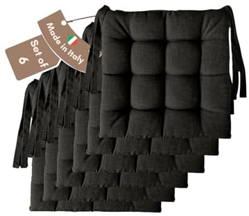 Juego de 6 Cojines para Sillas de Comedor - 40 x 40 cm, 6 cm de Grosor - Fabricados en Italia - Cojines Exterior Jardín (Antracita)
