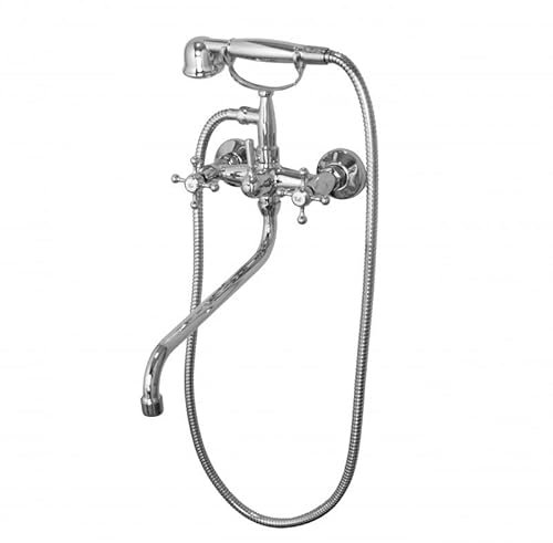 Yoka Home - Badewannenarmatur mit Handbrause - Duscharmatur Wasserhahn für Badewanne mit Schlauch und langem Auslauf - Wannenarmatur - Wandmontage - Retro Badewannenarmatur - Chrom