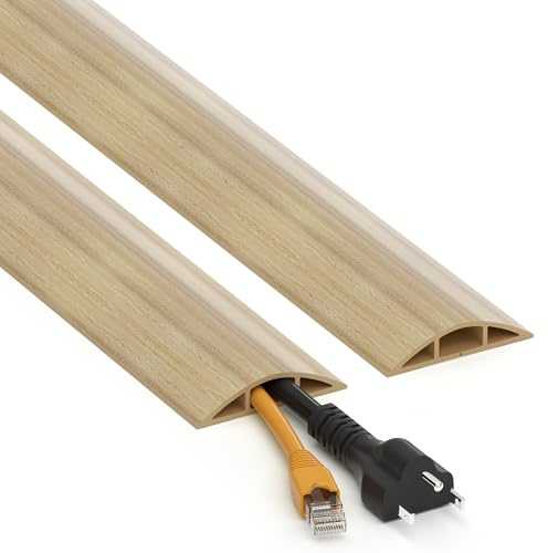 Bodenkabelkanal 1,2 m Ahorn weiß (Holzoptik) – Selbstklebender Flexibler Kabelschutz mit Stolpersicherung – Zuschneidbare Kabelabdeckung für Büro & Haus von ZhiYo Bodenkabelabdeckung
