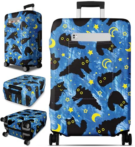 OffiEase Kofferabdeckungs-Schutz - Große waschbare wasserdichte staubdichte Gepäck-Schutzhüllen-Hülse für Reisen, passend für 55,9 - 81,3 cm, schwarze katze, 26-28 inch