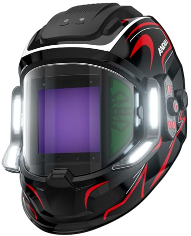 ANDELI Welding Helmet with 4 LED Light, Panoramic Large Viewing Screen 3.94X3.74 True Color Auto Darkening Welding Helmet, 6 Arc Sensor 4/5-9/9-13 Type-C Charging