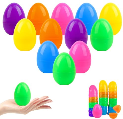 Makone - Lot de 24 œufs de Pâques décoratifs en Plastique 6 x 4.2 cm - Suspendre et décorer - Plastique coloré - Intérieur et Extérieur - Décoration de Pâques pour Pâques