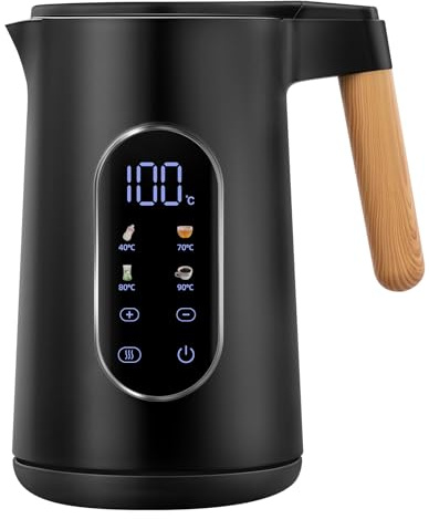 VORSCH Bouilloire Électrique, Bouilloire à Température Réglable 40-100°C, 1,7L, Maintien au Chaud, Ébullition Rapide, Base 360°, Écran Numérique, 2200W, Noir