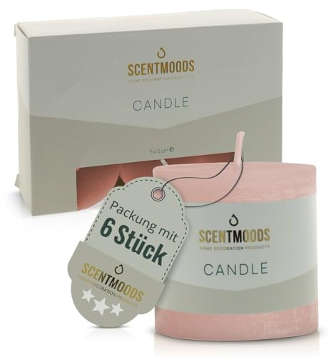 SCENTMOODS Rustik Stumpenkerzen Set - 6 Flamingo Kerzen - Lange Brenndauer | Handgefertigte Qualität, Kompakte Größe, Kompakte Größe, ohne Palmöl, Unparfümiert, Vielseitig einsetzbar