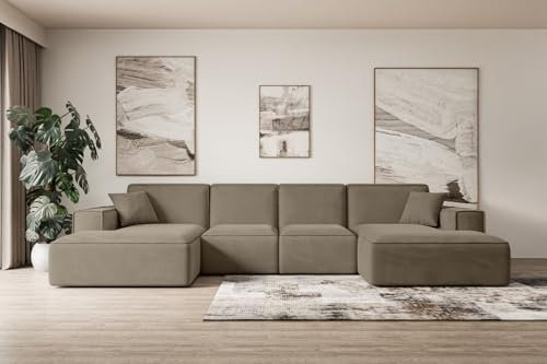 ALTDECOR Ecksofa in U-Form Corner Sofa Bett Eckcouch Couch L-Form Wohnlandschaft Cauchsofa Sierra-U - 344x165x73 cm Braun