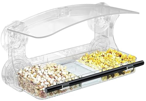 Sghtil Alimentador de Pájaros con Ventosa | Distribuidor Colgante Ventana | Caja Transparente Acrílico Extraíble Anti-Fugas para Observación Interior Balcón Jardín