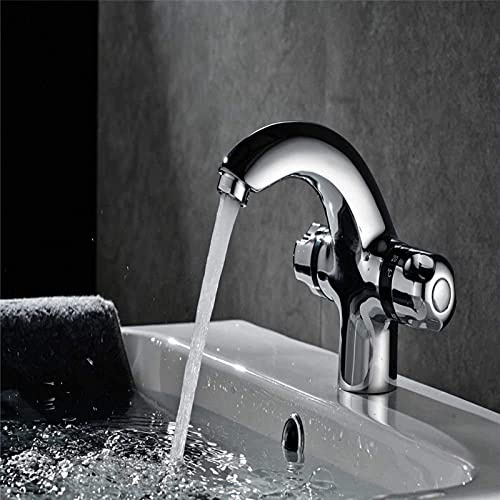 Robinet mitigeur thermostatique en laiton pour lavabo de salle de bain – Robinet de lavabo d'eau chaude et froide à double poignée pour salle de bain et cuisine – et robinets de lavabo élégants