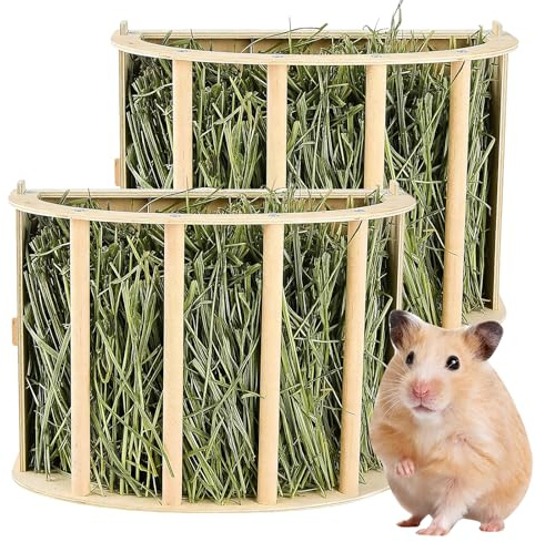 2 unidades de rastrillo de heno de madera, comedero de heno de madera, soporte resistente, 25 x 13 x 18,8 cm, dispensador de heno para conejos, conejillos de indias, hámsters, pequeños animales