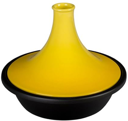 Tajine marocain en Fonte avec Couvercle en céramique pour Cuisson au Four et à la cuisinière, tajine Traditionnel pour Plats aromatiques (Jaune 27 cm)